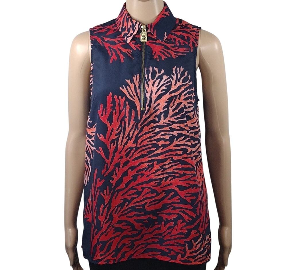 Michael Michael Kors Blouse Women’s XS Navy Coral Print Sleeveless Flowy Top